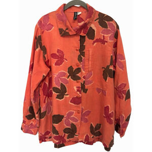 Winter Sun Art to Wear 100% Linen Leaves Floral Tunic/Jacket Lagenlook Sz M